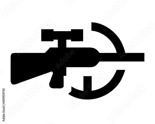 Sniper rifle aiming scope with rotation arrows silhouette