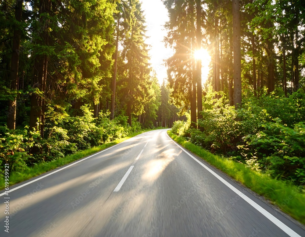 Obraz premium Forest road at sunset