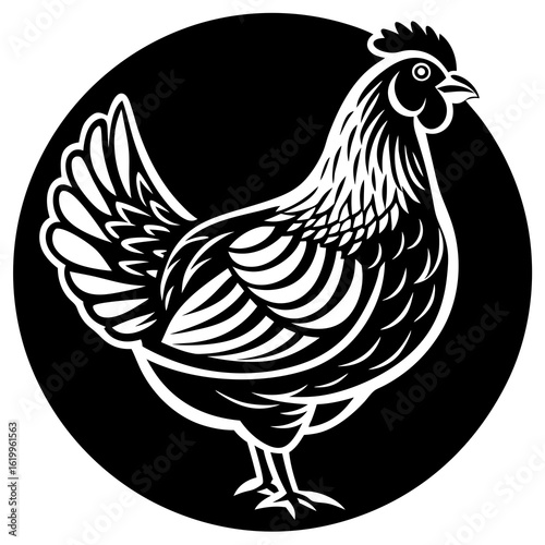 Stylized Black and White Chicken Silhouette.