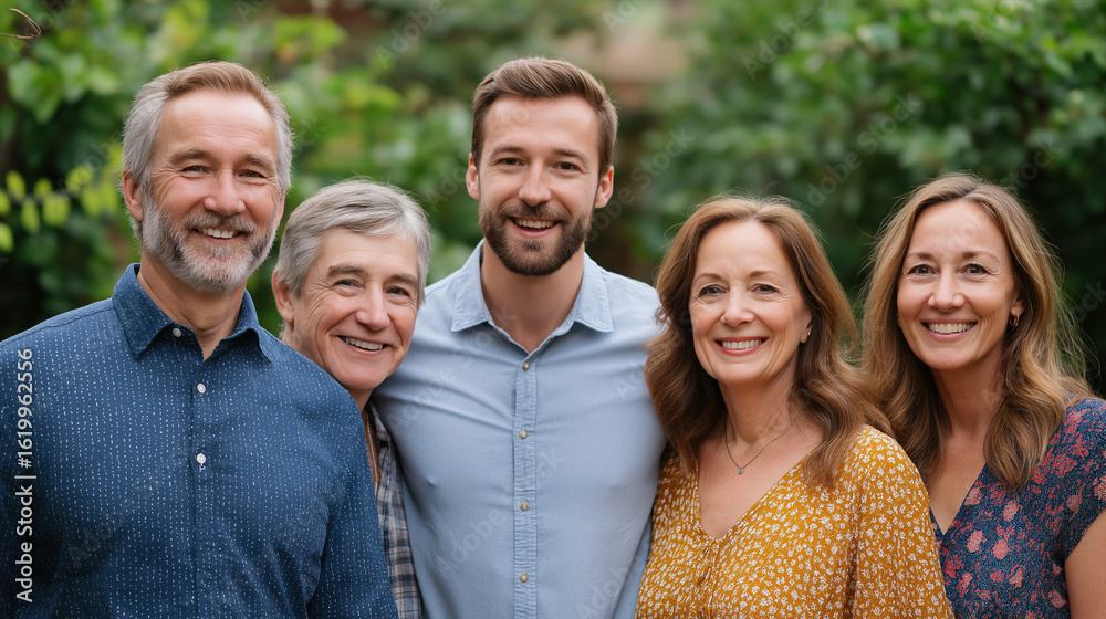 Obraz premium Multigenerational friends enjoying a backyard photo together