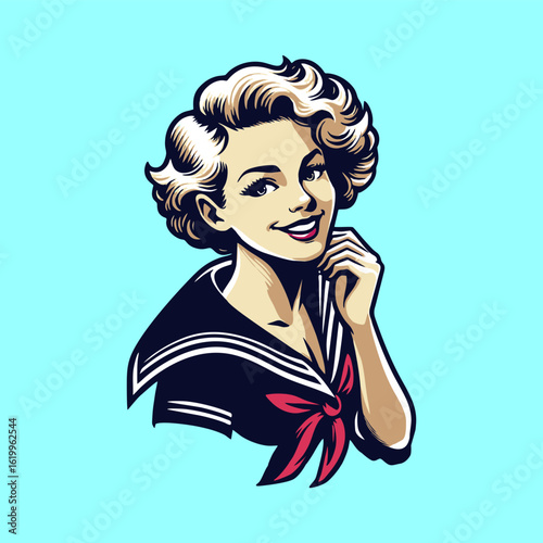 simple illustration of pinup girl navy seal sailor marine silhouette  pose	
