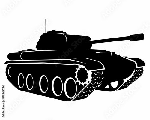 Silhouette of a Powerful Armored Tank: The formidable form of a battle tank is showcased in a striking silhouette, evoking strength and the tools of warfare.