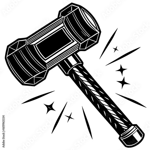 Stylized Black and White Sledgehammer Icon.