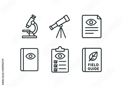 straight perfect stroke icon mono icons style isolated observation microscope lens observation telescope eyepiece observation data log observation journal notebook observation survey tool