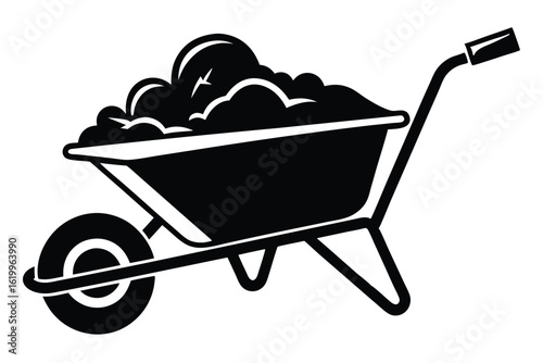 Black and White Wheelbarrow Filled with Soil Illustration for Gardening Projects
