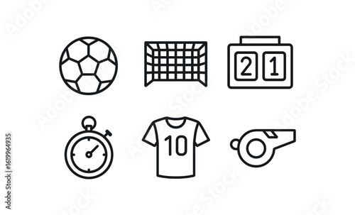 straight perfect stroke icon mono icons style isolated sport soccer ball sport goal post sport scoreboard sport stopwatch sport jersey number sport whistle
