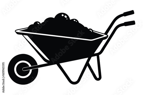 Black Silhouette of a Wheelbarrow Filled with Dirt or Soil for Gardening Projects