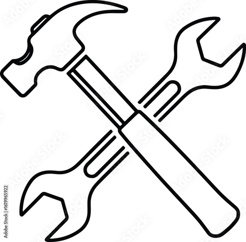 Silhouette crossed hammer and wrench repair tools vector Illustrator