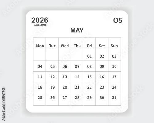 Calendar 2026 May one page corporate unique business design template