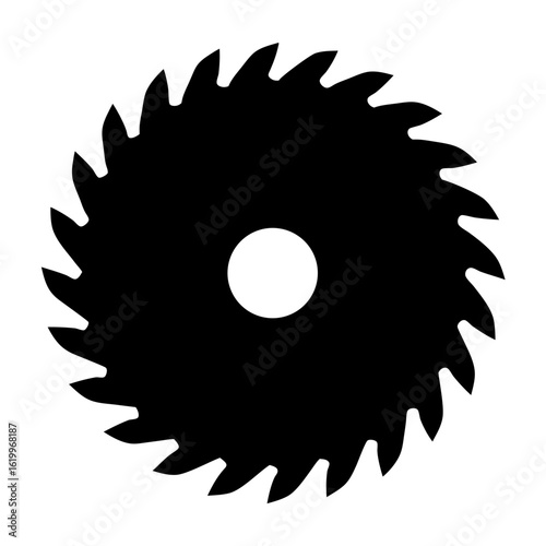Black and white illustration of a circular saw blade for cutting wood