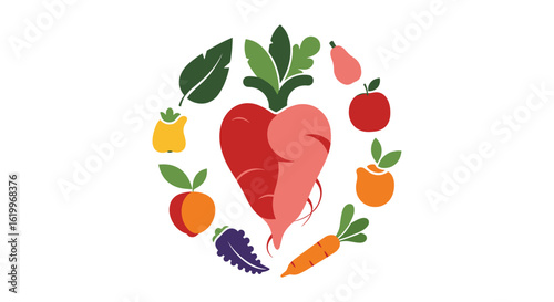 Healthy heart foods circular arrangement symbolizing nutrition and wellness for a balanced lifestyle