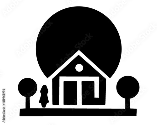 House silhouette. Minimalist house icon in black and white. House isolated on a white background. Vector illustration.	