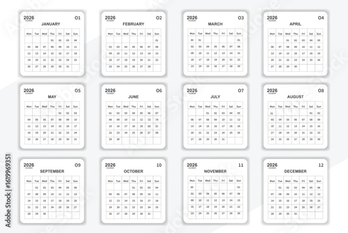 Calendar 2026 one page corporate unique business design template