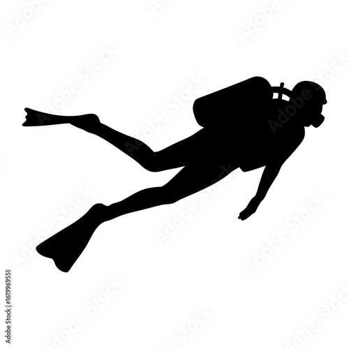 Silhouette of scuba diver in underwater exploration and sporting activity