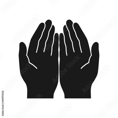 Gesture of the hands folded in prayer. Hands cupped together isolated symbol on white background. Graphic icon. Vector illustration