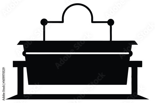 Black Silhouette of a Traditional Coffin on a Stand with Handles and Lid