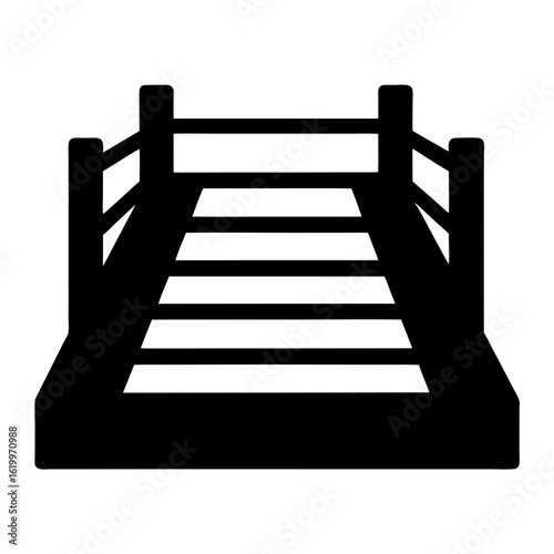 Simple black and white illustration of a wooden stage platform or staircase