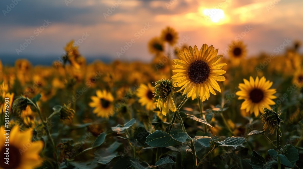 Fototapeta premium Sunflowers at sunset