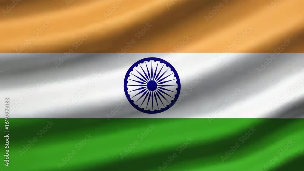 Dynamic Indian flag waving proudly for national celebrations and patriotic displays of unity in vibrant orange, white, and green.