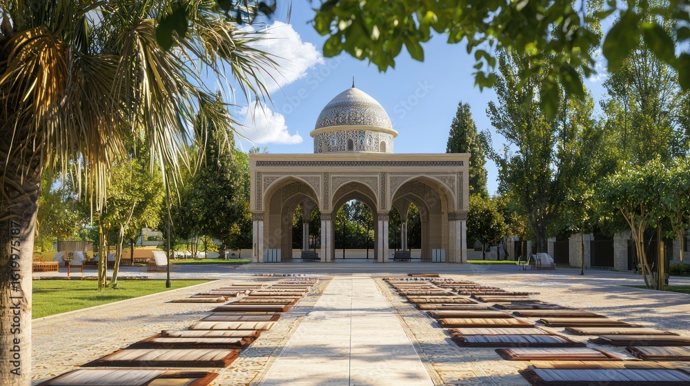 Fototapeta premium Friday prayer at mosque in peaceful setting