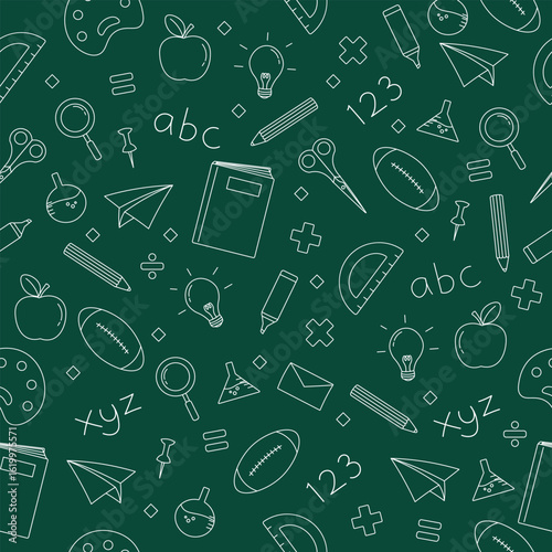 Seamless pattern with school elements. School stuff.  Background to school doodles. Vector Illustration
