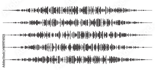 Audio wave tune print, voice message, podcast audio recording. Vector audio player soundwave visualization or voice message sound wave. Podcast audio streaming. Music, sound concept.