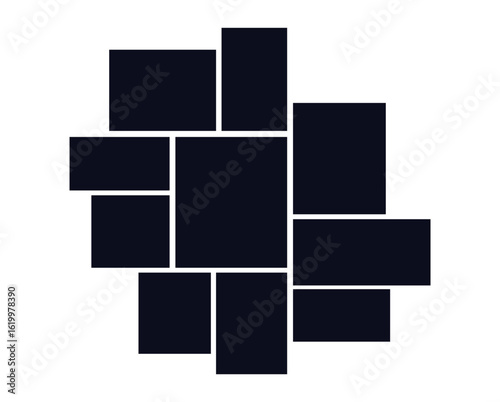 Asymmetrical 10 photo collage vector illustration.. Collage template for picture album presentation. Empty Collage Photo Template with Geometric Grid.