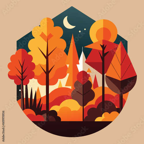 Autumn Forest Scene Papercut Art Collage with Fall Woodland Paper Layers