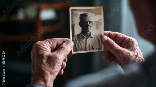 Elderly Person Holding Vintage Photograph in Soft Natural Light