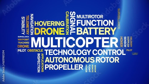 Multicopter animated word cloud-text design animation tag kinetic typography seamless loop.