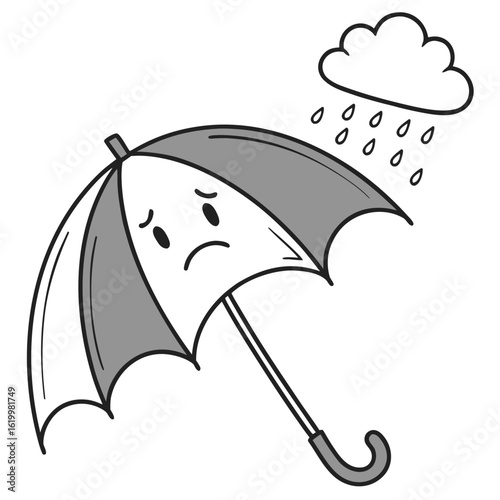Sad umbrella under the rain isolated on white background