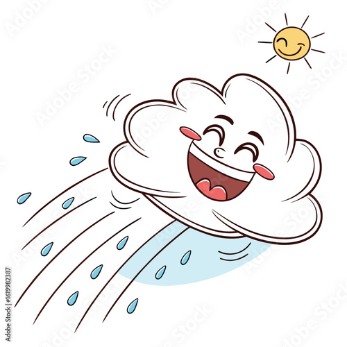 Happy smiling cloud raining isolated on white background