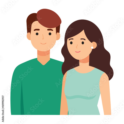 Romantic Couple Standing Together On White Background Minimalist Style