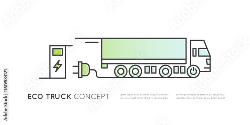 Minimal line icons electric cargo, charging stations, green mobility infrastructure, sustainable cargo logistics, eco transit, smart city transit, clean energy vehicles, zero emissions, CO2 neutral