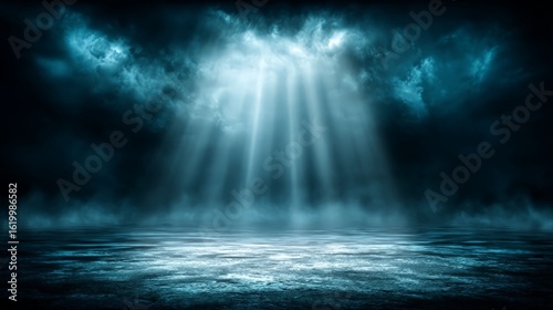 Dramatic Blue Neon Lights Through Clouds