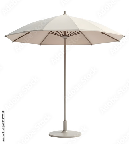Beige outdoor patio umbrella provides excellent shade, perfect for comfortable summer