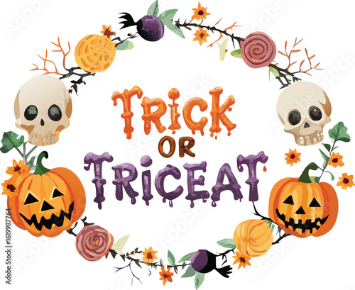 Spooky Halloween party set with vector cartoon icons of pumpkins, bats, witches, ghosts, and other orange and black monster silhouettes for an October night celebration