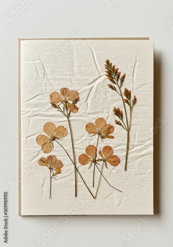 Dried flowers and grasses arranged on textured background art