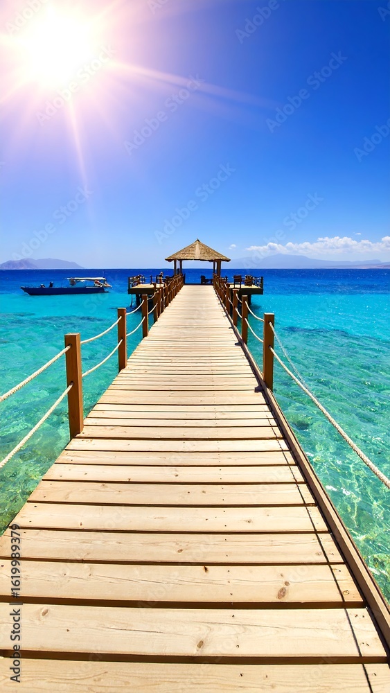 Obraz premium Tropical pier extending into clear ocean