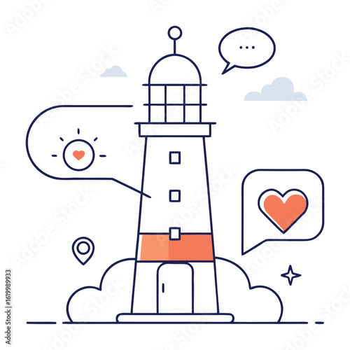 Lighthouse Line Icon Continuous Line With Share Point Location Symbol