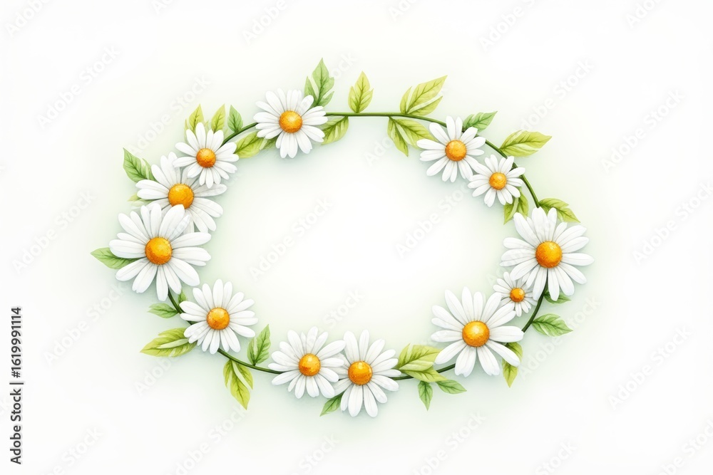 Fototapeta premium Charming floral wreath of daisies on a clean white background