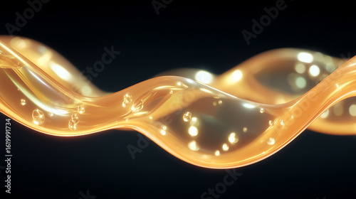 Golden Liquid Wave with Bubbles on Black