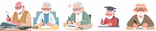 vector character grandfather is writing