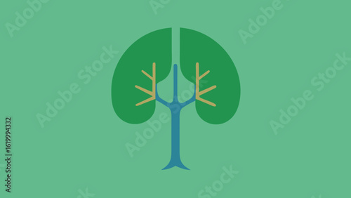 Green Lung Shaped Tree Teal Trunk Vector Illustration