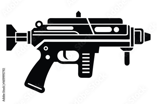 Submachine Gun Silhouette Compact Firearm Depiction with Tactical Grip and Integrated Stock Design
