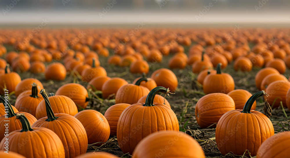 Fototapeta premium Abundant Pumpkin Patch A Sea of Orange Gourds.
