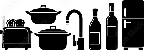 set of kitchen utensils vector black