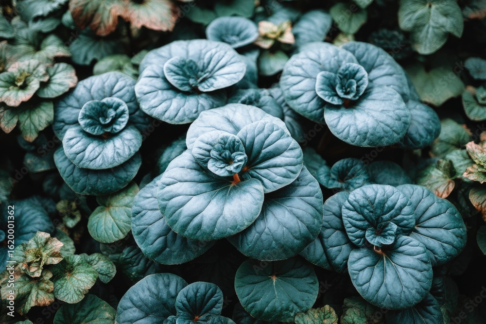 custom made wallpaper toronto digitalClose-up of textured teal-blue leaves, layered with other greens