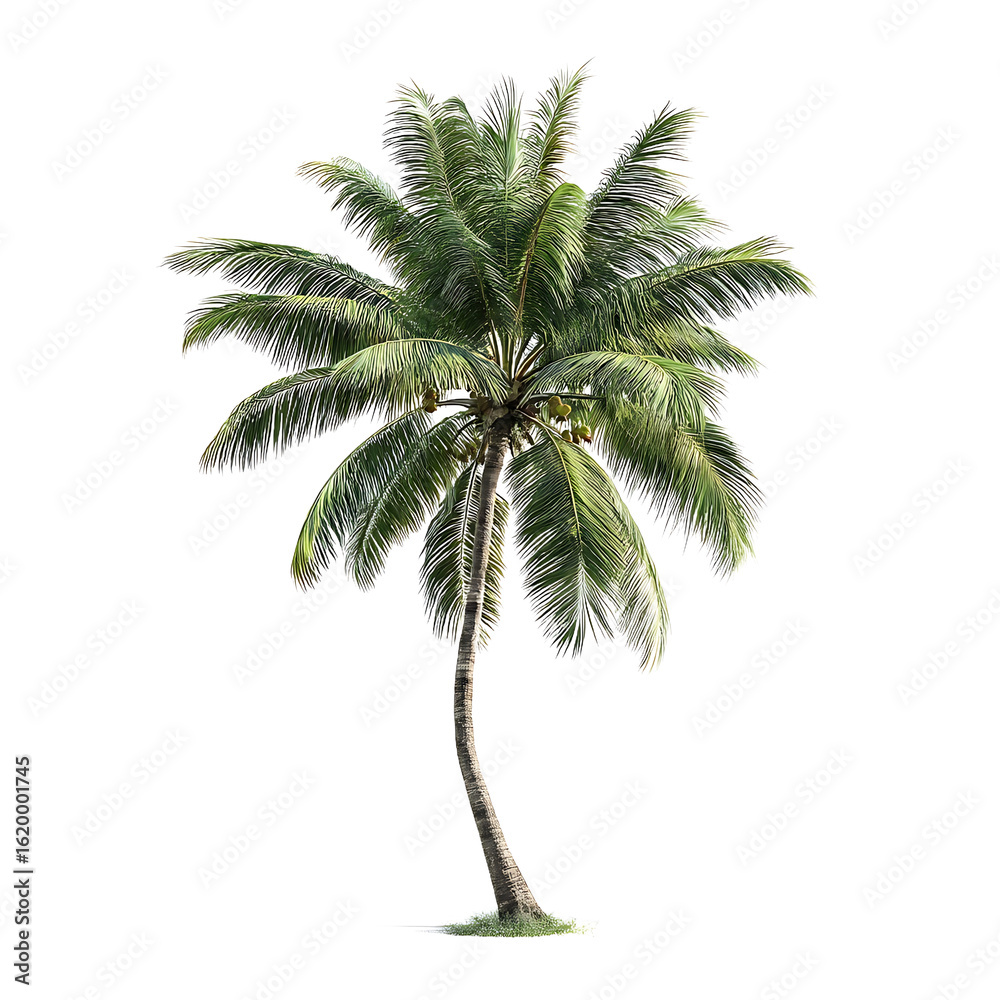 Obraz premium Realistic Leaning Coconut Palm Tree Isolated on Transparent Background