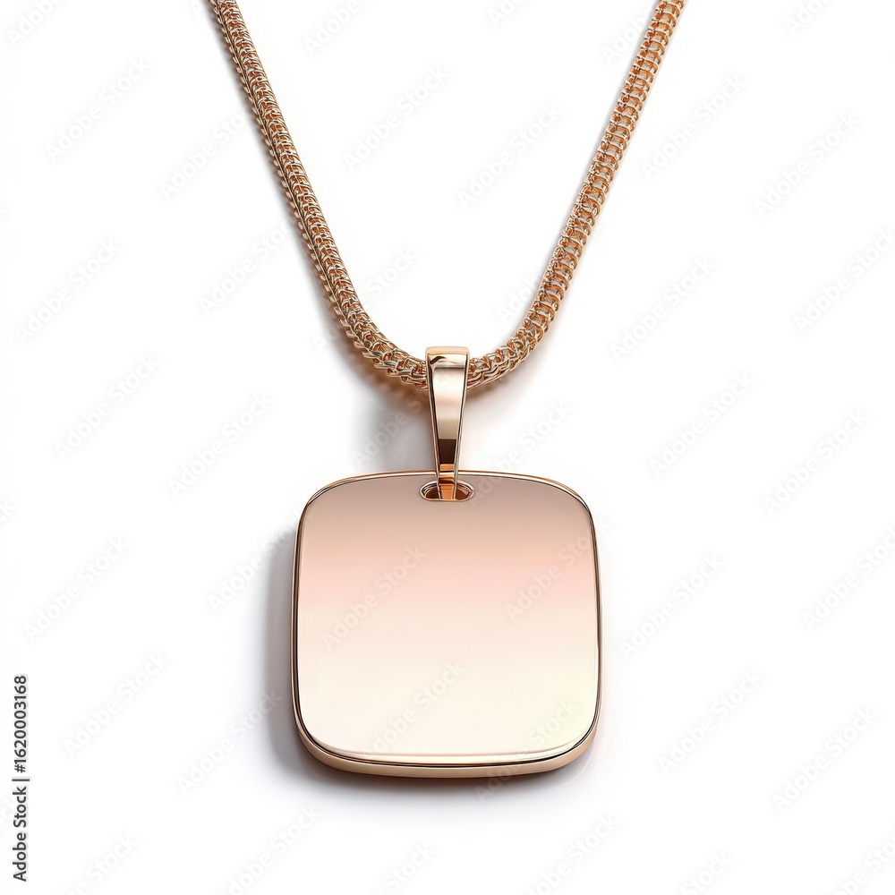 Fototapeta premium Elegant Rose Gold Pendant Necklace with Blank Rectangular Tag Charm Perfect for Engraving Ideal for Fashion Jewelry